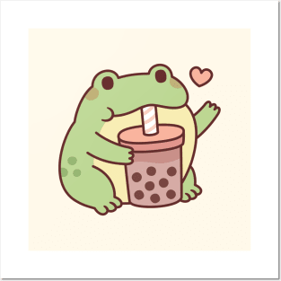 Cute Frog Loves Drinking Bubble Tea Posters and Art